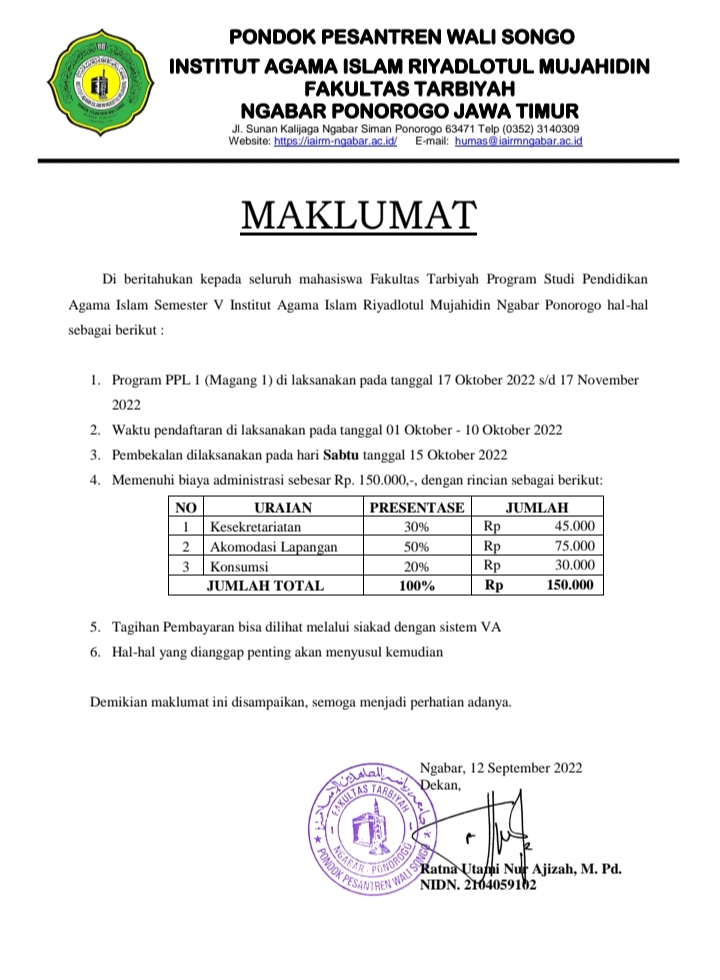 MAKLUMAT PPL 1 TAHUN 2022 MAKLUMAT PPL 1 TAHUN 2022