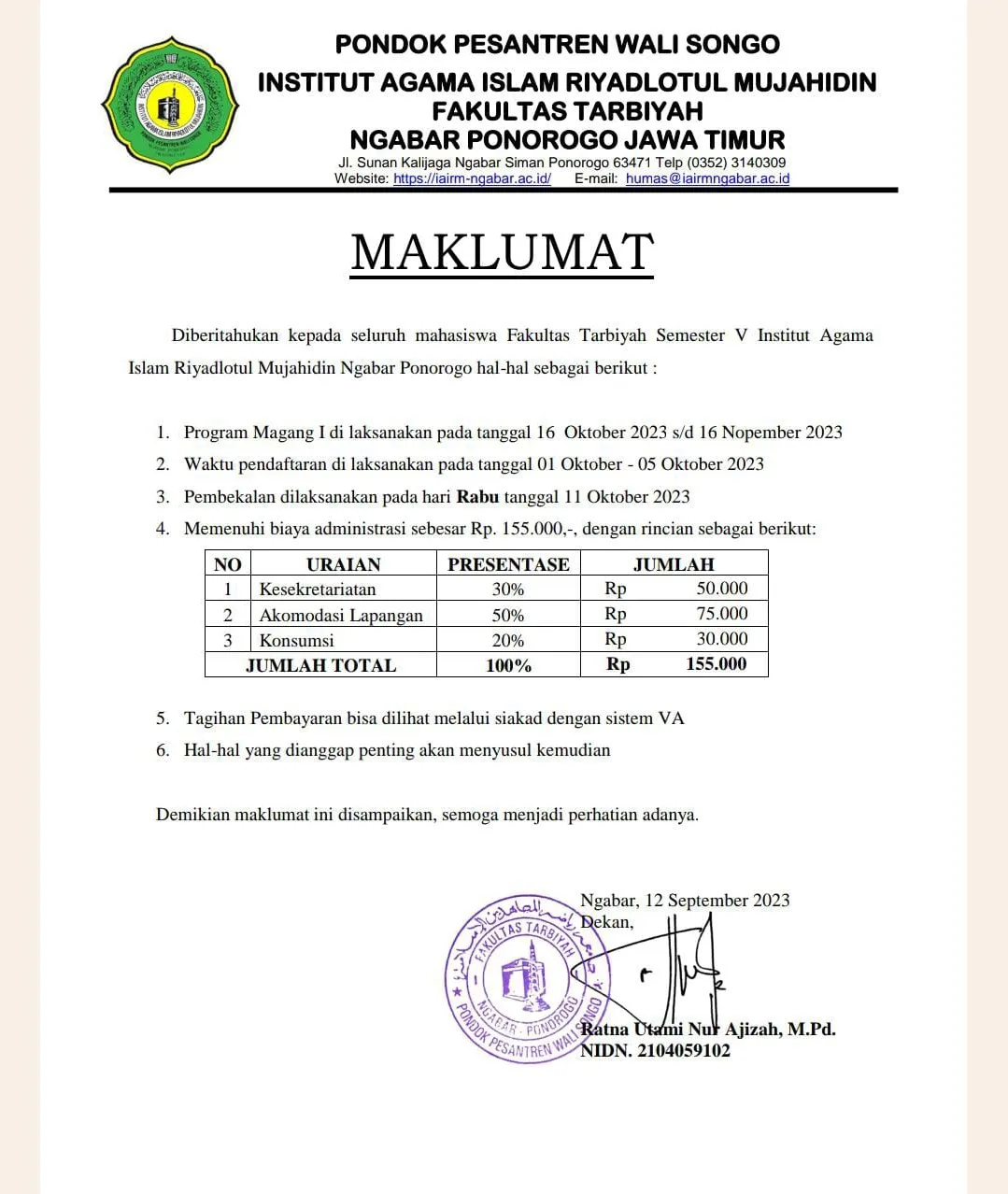 Maklumat Magang I Fakultas Tarbiyah